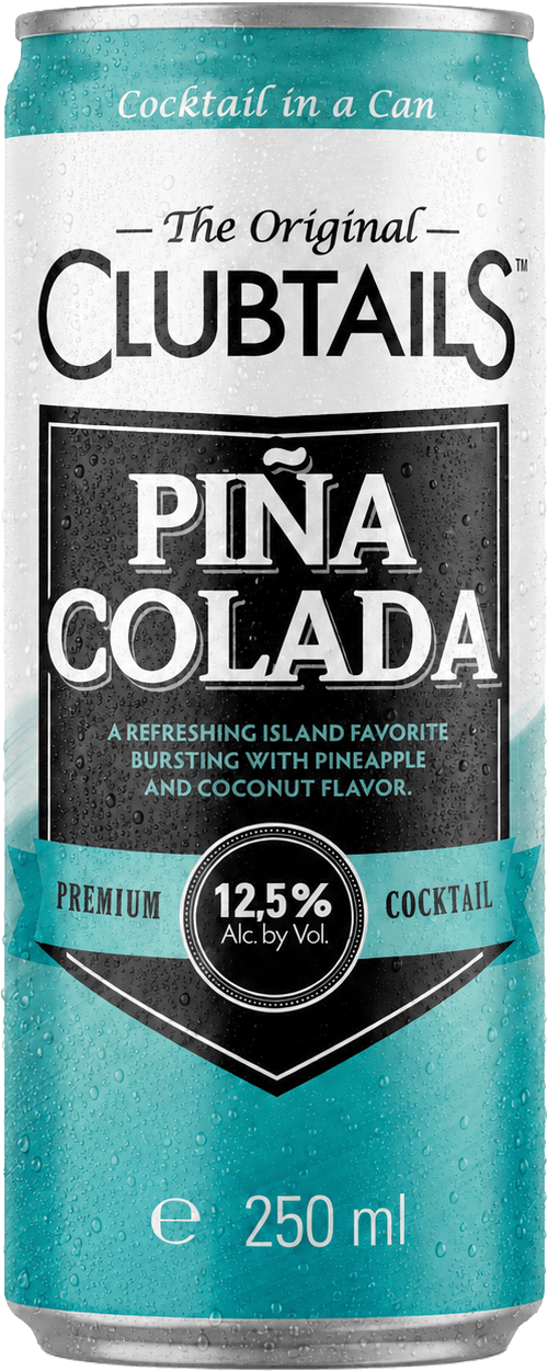 Clubtails Piña Colada 250 ml ready-to-drink cocktail can with 12.5% ABV.
