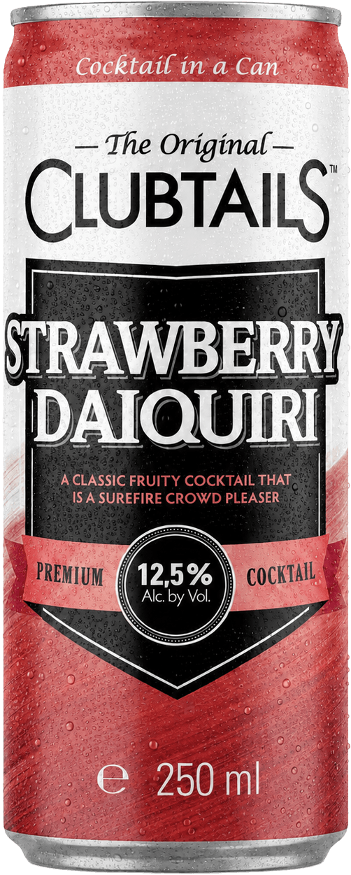 Clubtails Strawberry Daiquiri 250 ml ready-to-drink cocktail can with 12.5% ABV.